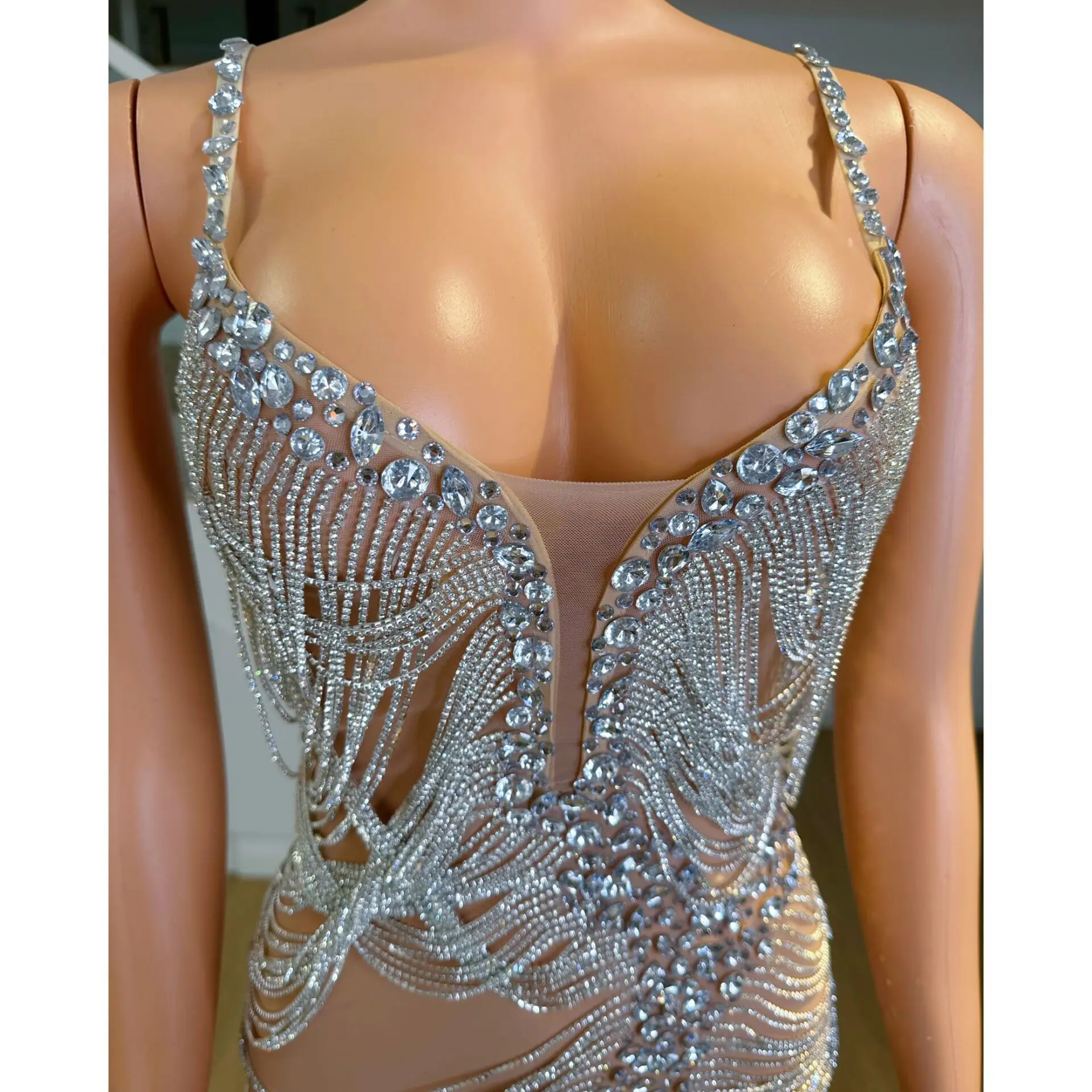 Sexy Full Diamond Tight Costume For Nightclub Stage Singer DS Model Catwalk Party Women's Evening Dresses For The Event Vestito