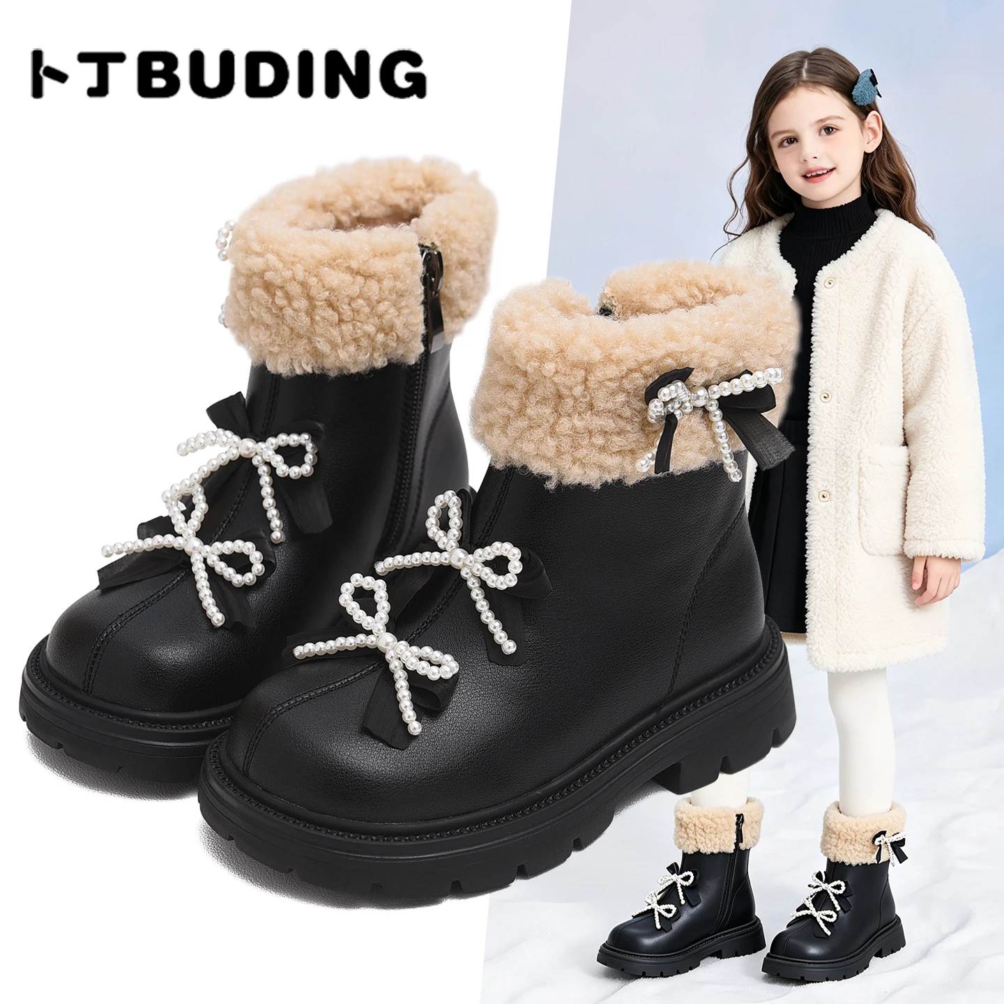 Girls' boots, children's princess boots, new autumn and winter anti slip children's shoes, butterfly knot short boots, little gi