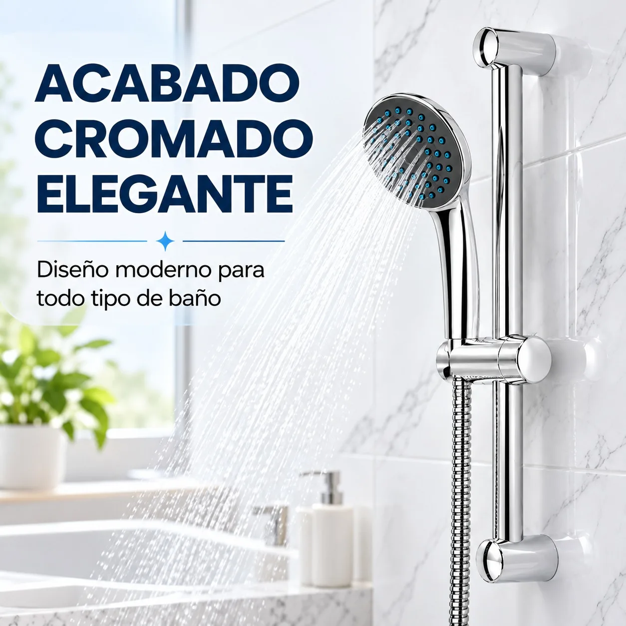 Juego de Alcachofa de Ducha de Mano con Manguera Flexible de 150cm y Soporte de Pared, Cabezal de ABS Cromado con Boquillas de Silicona Antical para Baño y Lavado de Mascotas