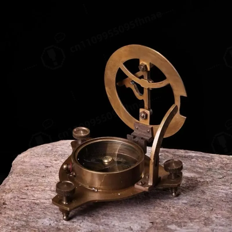 Vintage Pure Copper Compass Medieval Sundial Retro Brass Navigation Ornament Collectible Desk Decor