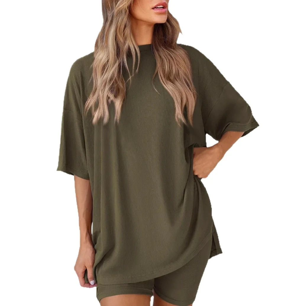 2026 Women's Oversized Two Piece Outfit Summer Casual Loose T Shirt And Biker Shorts Set Loungewear image 5