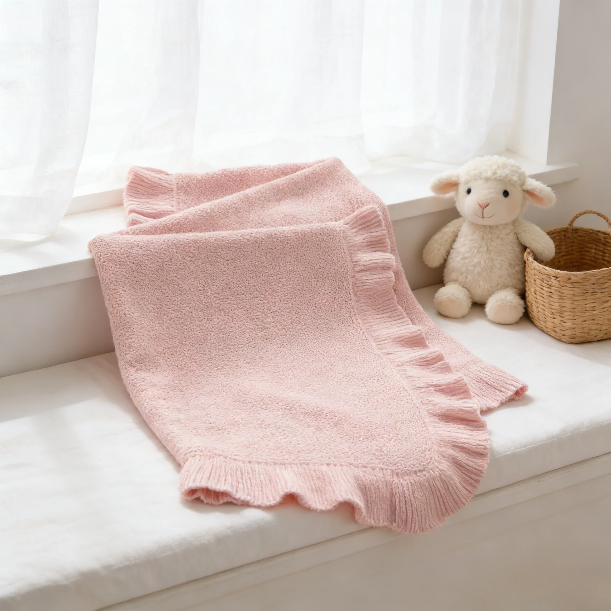 ベビー用純綿フリルニットブランケット、新生児用おくるみ、乳母車、ベビーベッド、毎日の休息、屋外使用に
