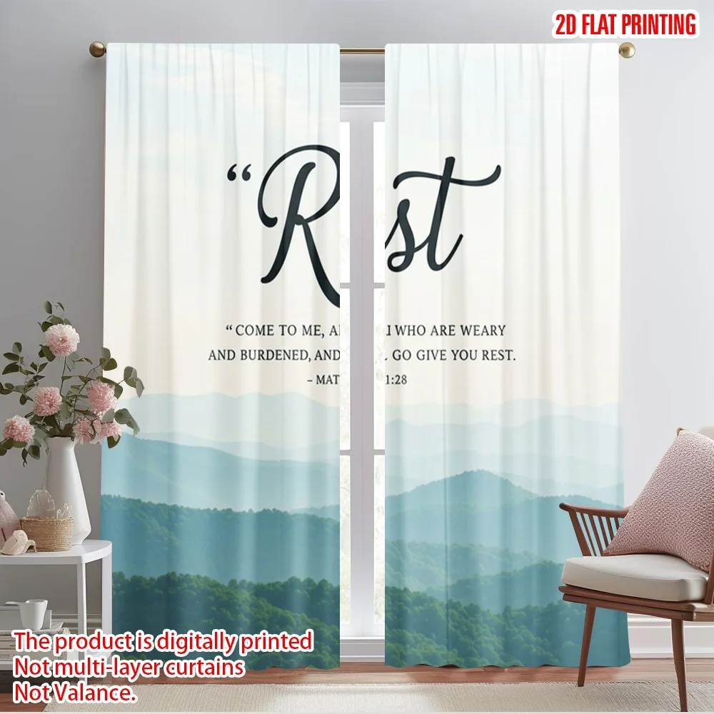 

2pcs 2D flat printing Party Window Curtains Rest Nature Landscape Serene Polyester Without Electricity Family Party for Outdoor