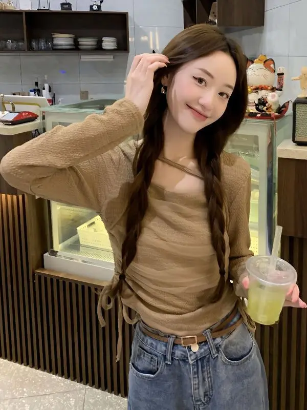 

Французский Sle Long Sve Me irt, женский весенне-осенний новый галстук с квадратным воротником, очаровательный красивый базовый топ