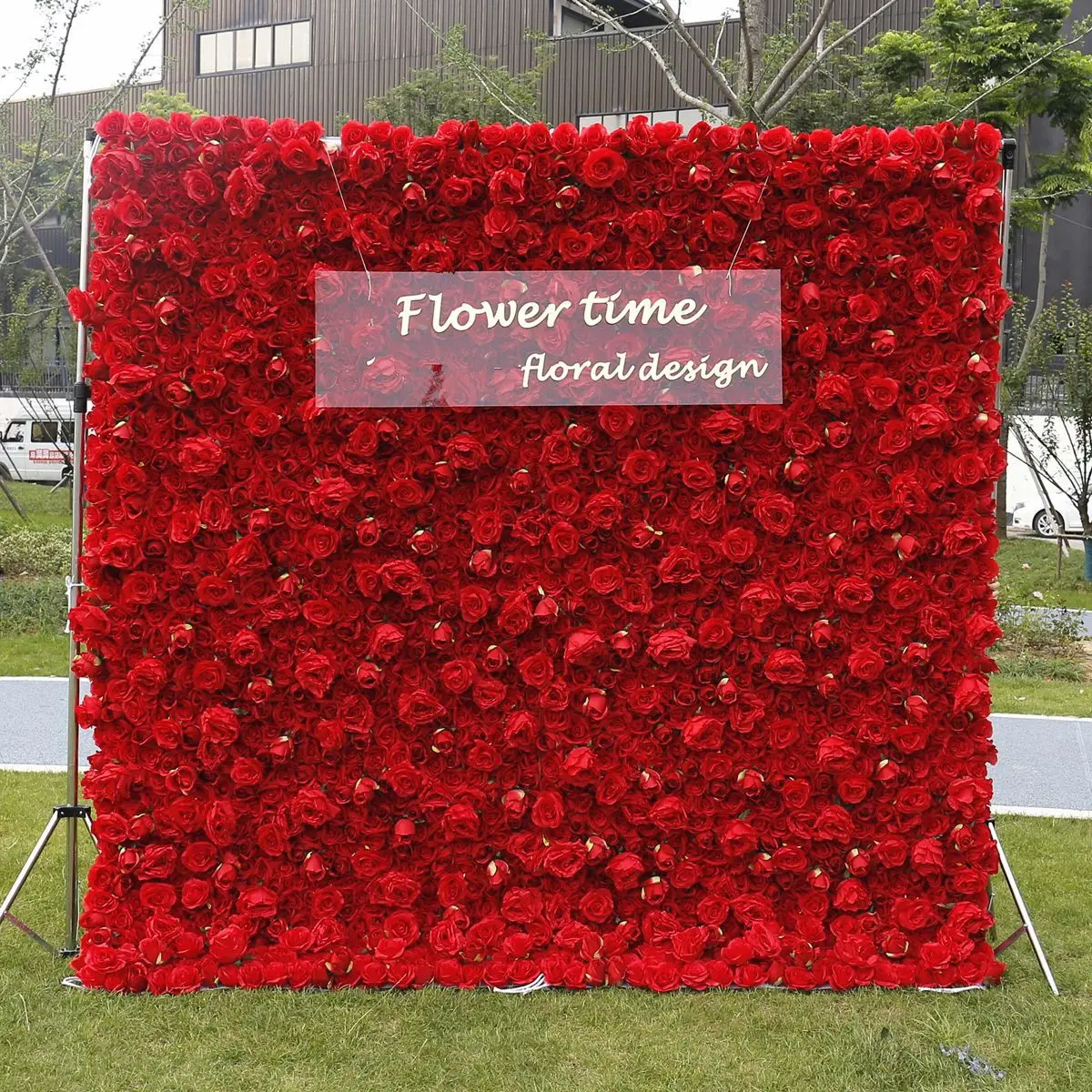 3D Luxury Solid Color Series Red roses Flower Wall, Artificial Rose Fabric Floral Wall, Outdoor Party Wedding Backdrop Decor