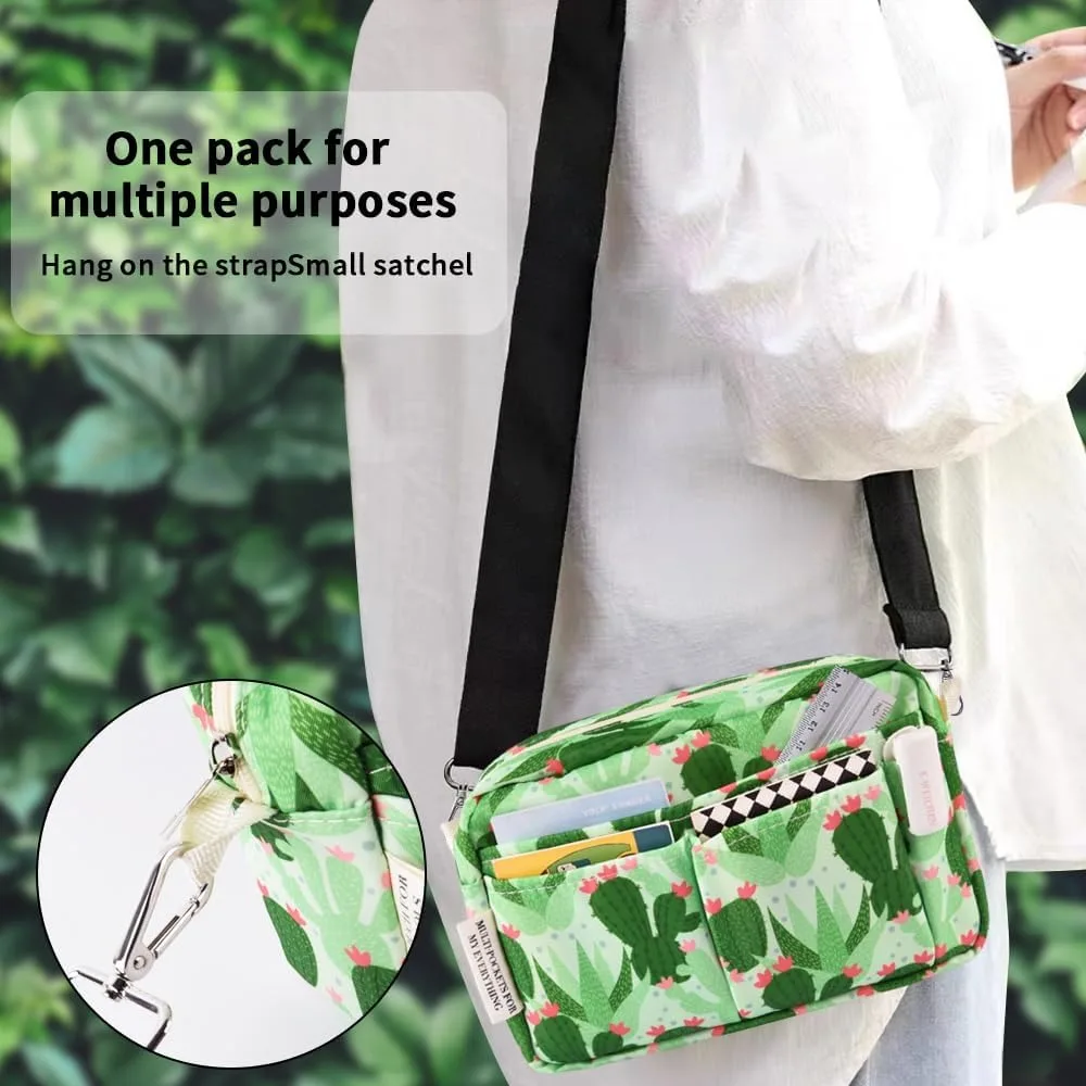 E-WEICHEN Organizer Portofolio Banyak Saku dengan Ritsleting, Tas Makeup Perlengkapan Perjalanan untuk Wanita, Alat Tulis Tahan Air Sederhana