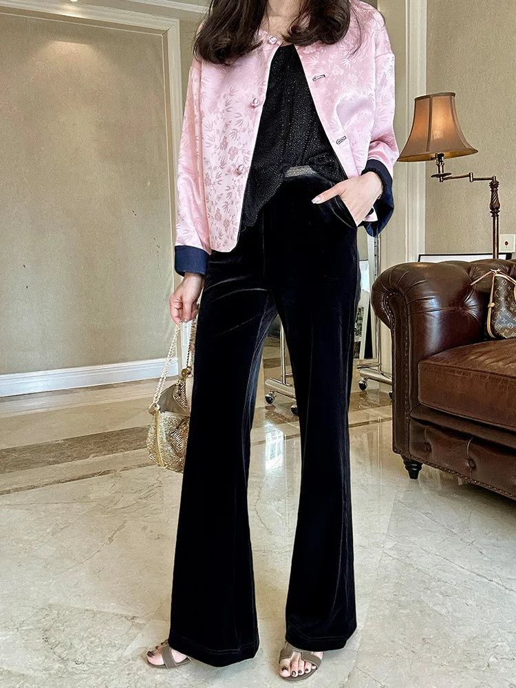 

Брюки ZINCCA из вельвета с широкими штанинами и поясной цепочкой, повседневные прямые брюки для женщин, однотонные, из полиэфирного волокна, для офиса