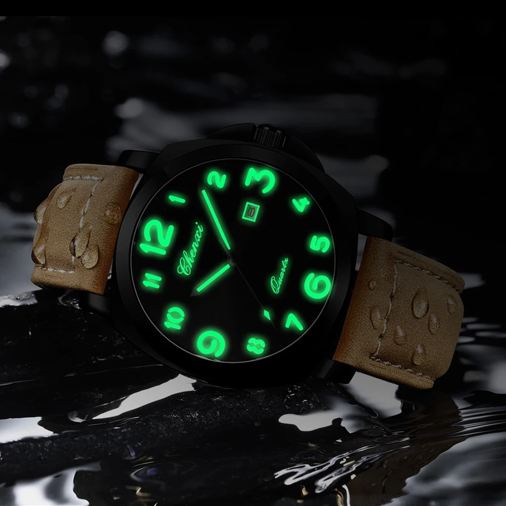 CHENXI الفاخرة العلامة التجارية الأعلى ساعة كوارتز رجالية جلد طبيعي مقاوم للماء مضيئة التقويم عالية الجودة الأعمال ساعة اليد عادية