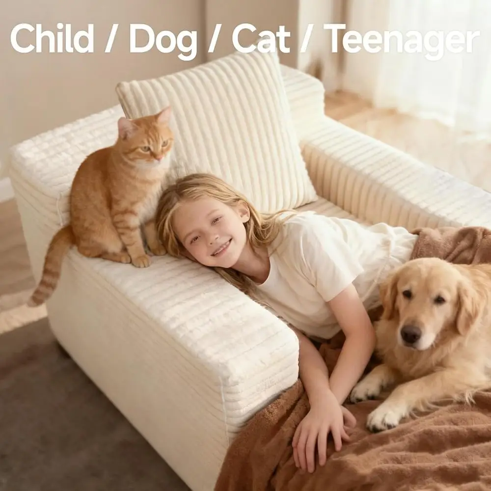 Chaise lounge para interiores de 45 pulgadas, sofá cama cubierto de pana para asientos profundos, sofá cama y lectura, ideal para sala de estar