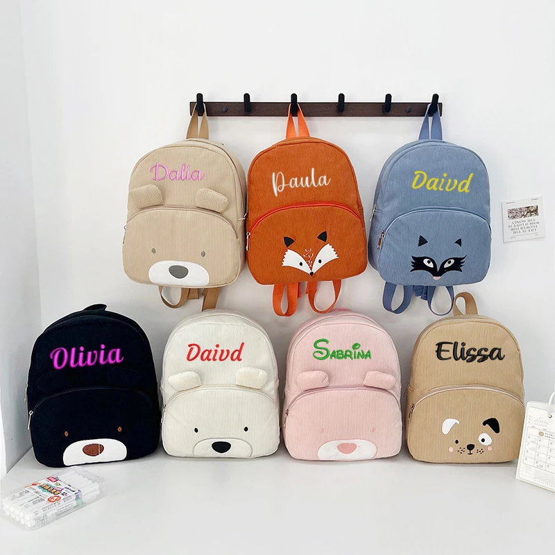 Personalisierter Kinderrucksack mit Namensstickerei, Pastellfarbener Cord-Kleinkindrucksack, Weicher Gerippter Stoff, Schulrucksack, Süßes Kindergarten-Geschenk – Detail 5