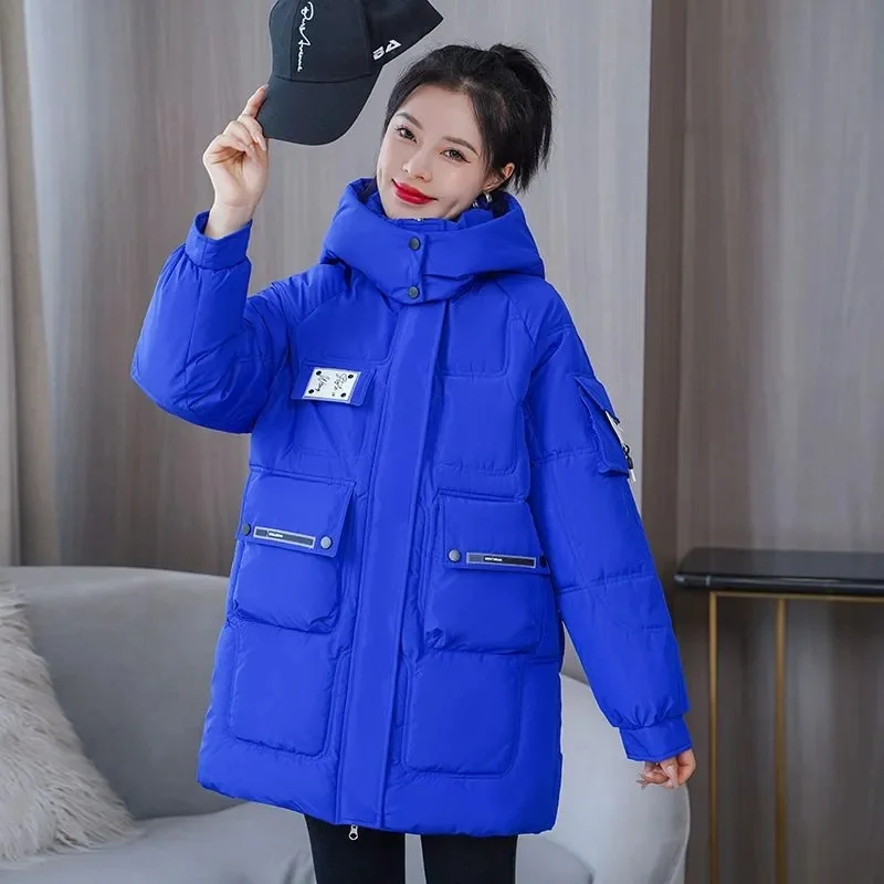 Women 2023 New Winter Long Parkas Loose Thicken Warm Hooded Puffer Coats Casual Down Cotton Jackets Snow Wear Outwear