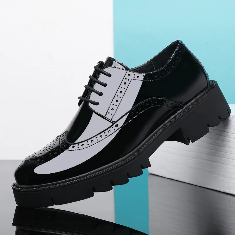 

Men Shoes Classic Black Casual Leather Shoes Fashion Patent Leather Business Dress Shoe 8cm 10cm Height-increasing Leather Shoes