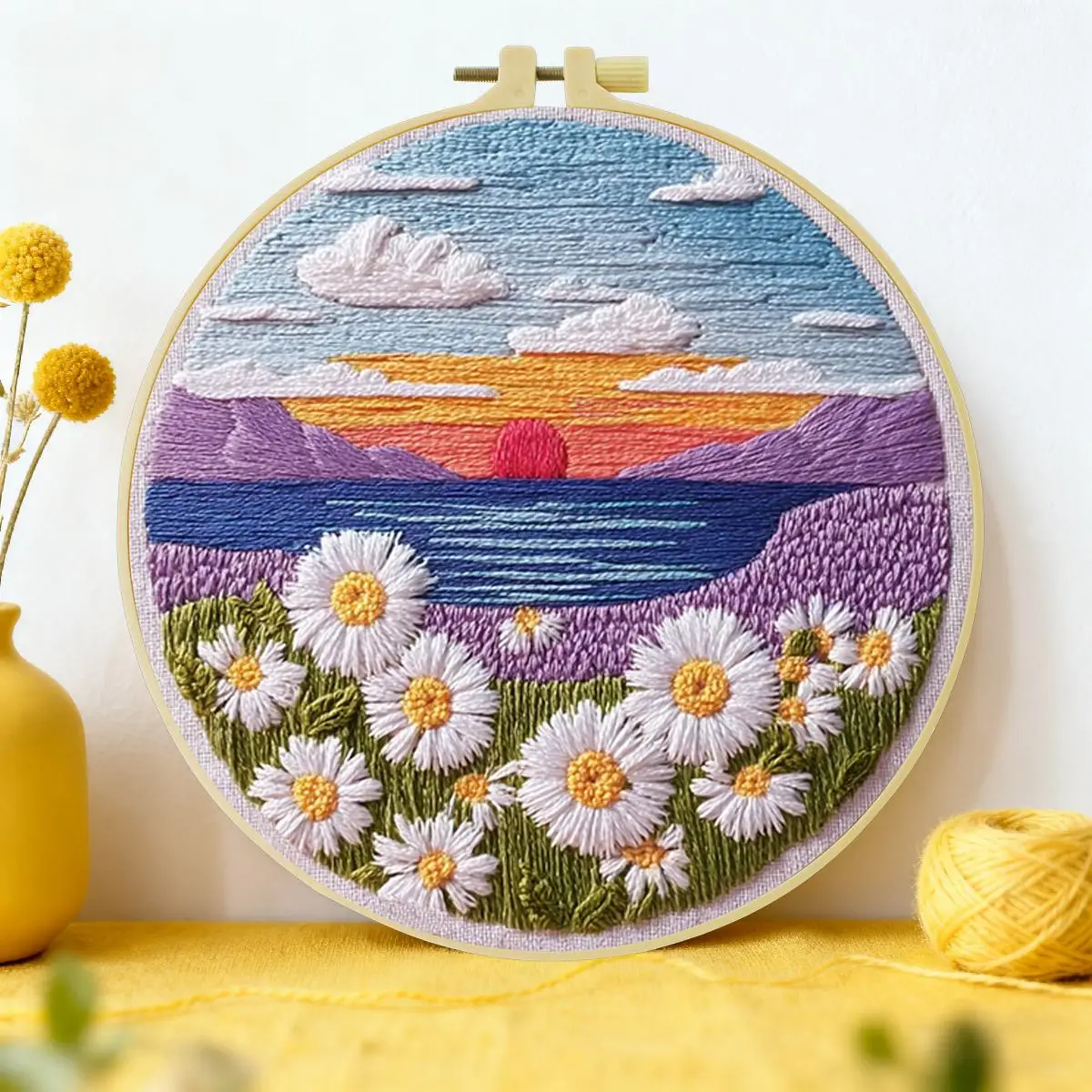 1 Stück 20X20CM/15X15CM 7,87/6,3 Zoll Blumen-Stickerei-Starter-Kit DIY-Kit DIY-Stickerei-Set Handarbeiten Nähkunst Heimdekoration – Detail 2