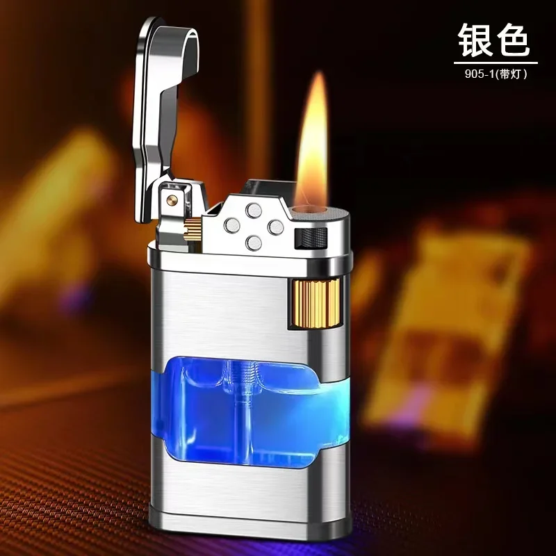 2023Transparent Warehouse Flame Gas Lighter Metal Torch Turbo Unusual  Creative Windproof Blue Butane Cigar Lighter Men\'s Gadget