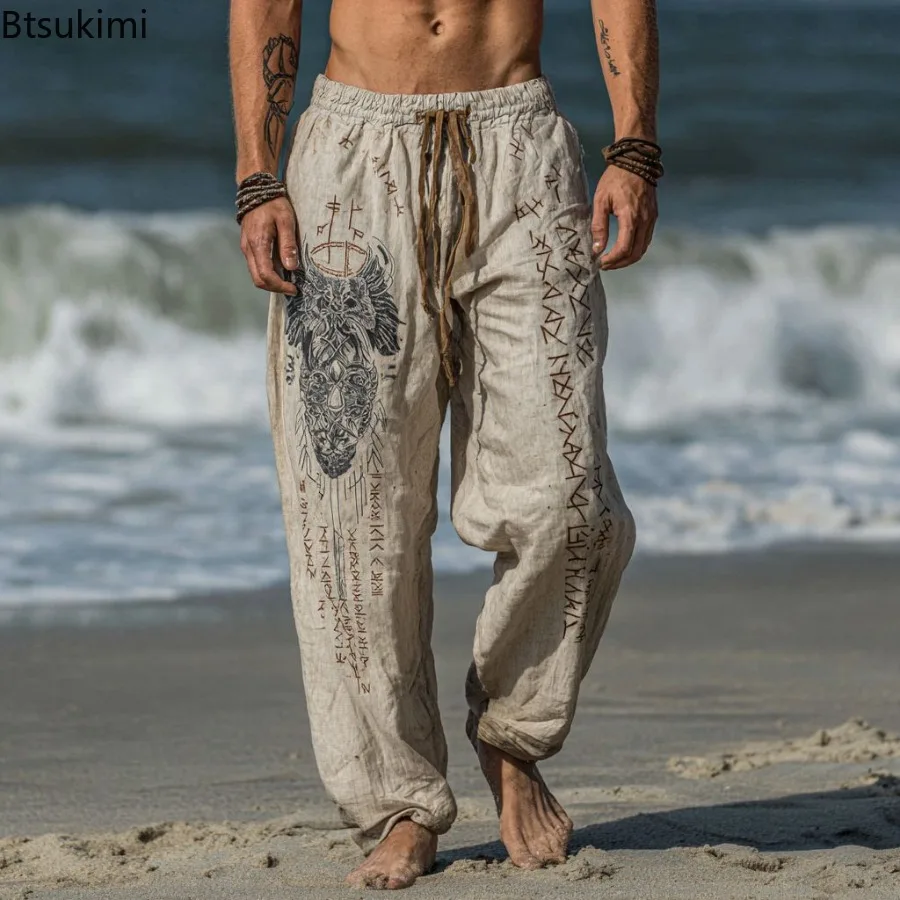 

Spring Autumn Daily Casual Pants Men's Vintage Pattern 3D Printed Loose Straight Pants Breathable Drawstring Men Sweatpants 5XL