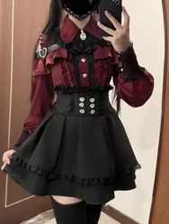 2025 Japanese Style Kawaii Clothing 3 Piece Skirts Set Women Bodycon Slim Even Party Clothing Autumn Lolita Suits Y2k Crop Tops
