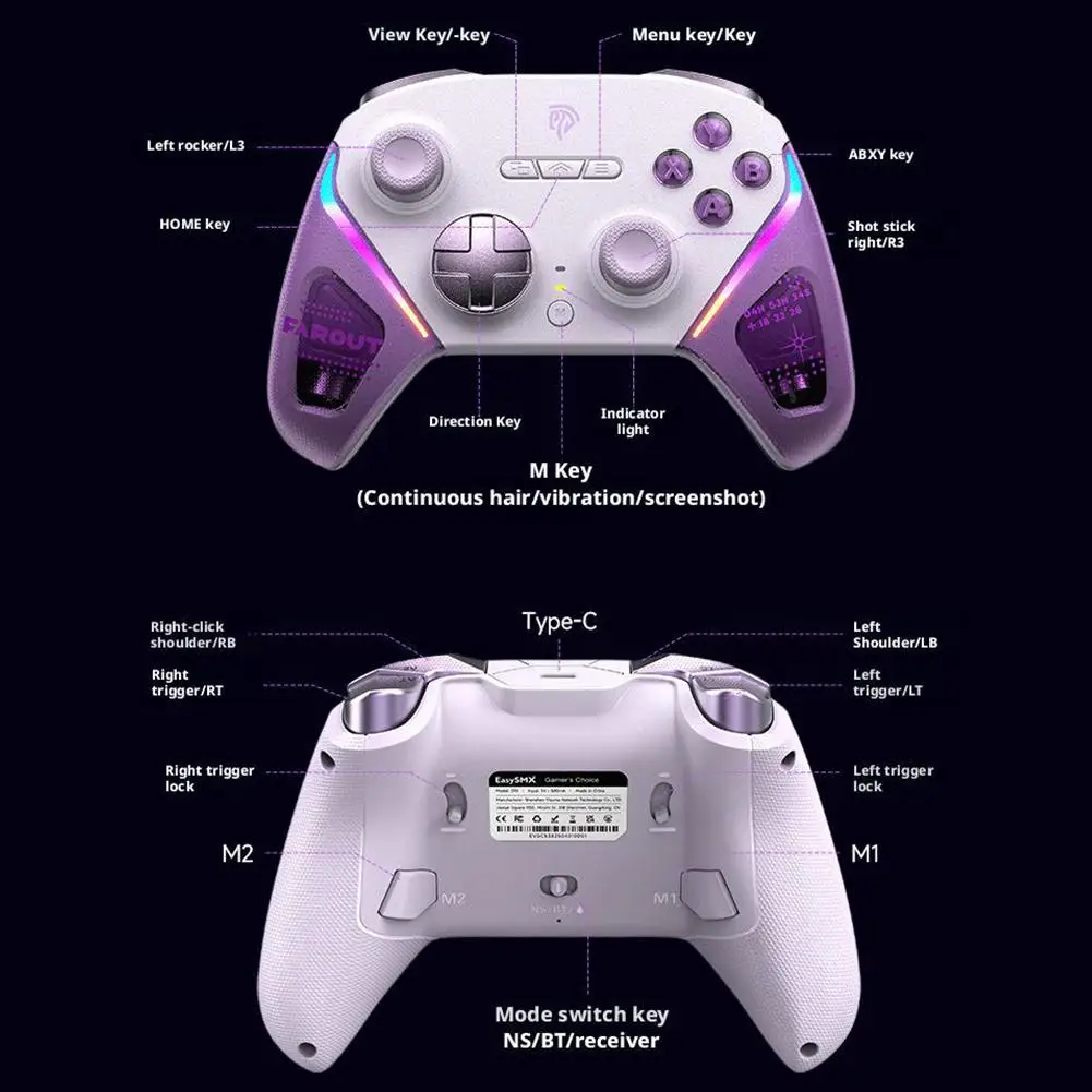 EasySMX D10 Wireless Gamepad Bluetooth Mechanische Controller Für PC/Switch/i0S/Android TMR Sticks Joystick RGB Hall wirkung