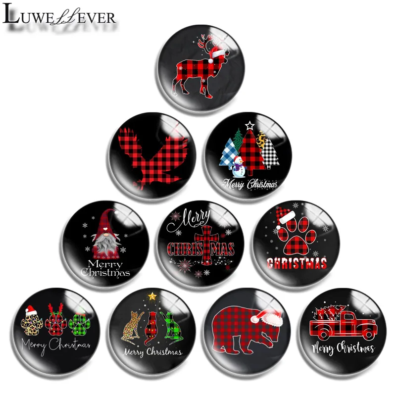 

25mm 30mm 632 Plaid Christmas Mix Round Glass Cabochon Jewelry Finding 18mm Snap Button Charm Bracelet 12mm 14mm 16mm 20mm