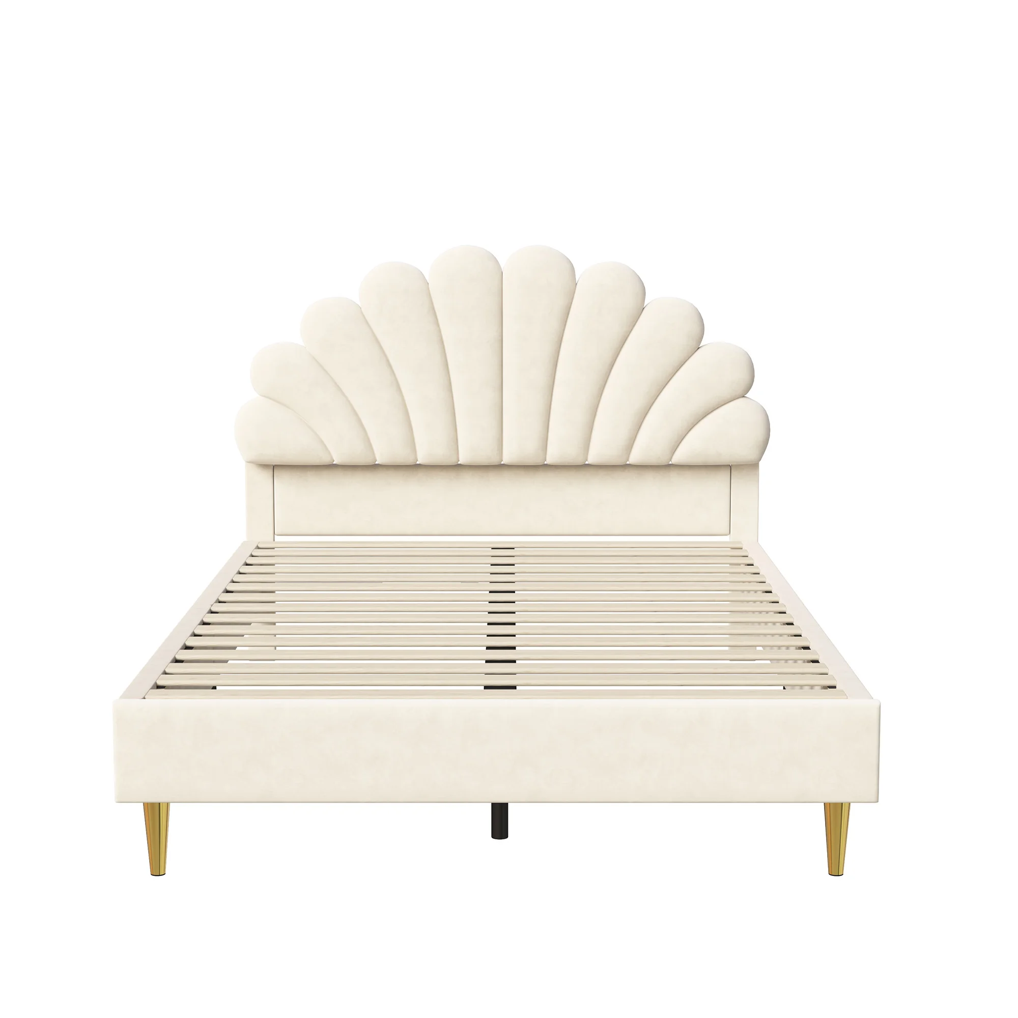 Anajqaqia 90×200/140×200 cm gestoffeerd tweepersoonsbed, kinderbed, met bloemvormig hoofdeinde en lattenbodem, fluweel