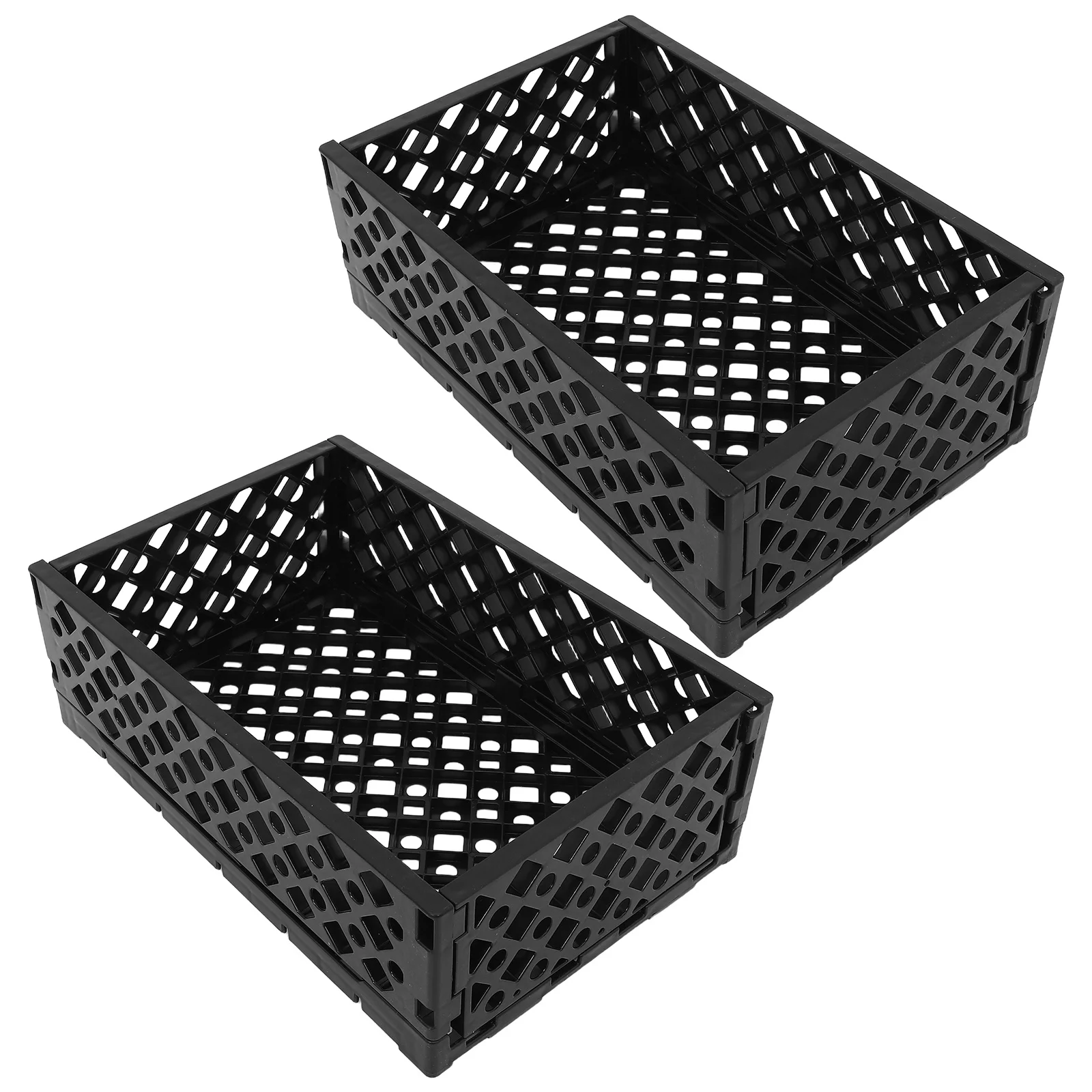 

2Pcs Foldable Plastic Storage Crates Stackable Organizer Boxes Collapsible Kitchen Bathroom Bedroom Storage Bins Fruits Tools