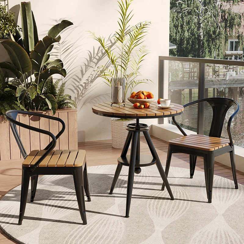 

Garden Balcony Tables and Chairs Milk Tea Shop Cafe Outdoor Round Table Outdoor Outdoor Leisure Lifting Table and Chair Combinat