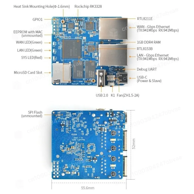 

Плата для разработки M.2 WiFi R2S Plus Mini на базе RK3328 с двумя портами Gigabit Ethernet и 32 ГБ EMMC, портативная мини-ПК плата