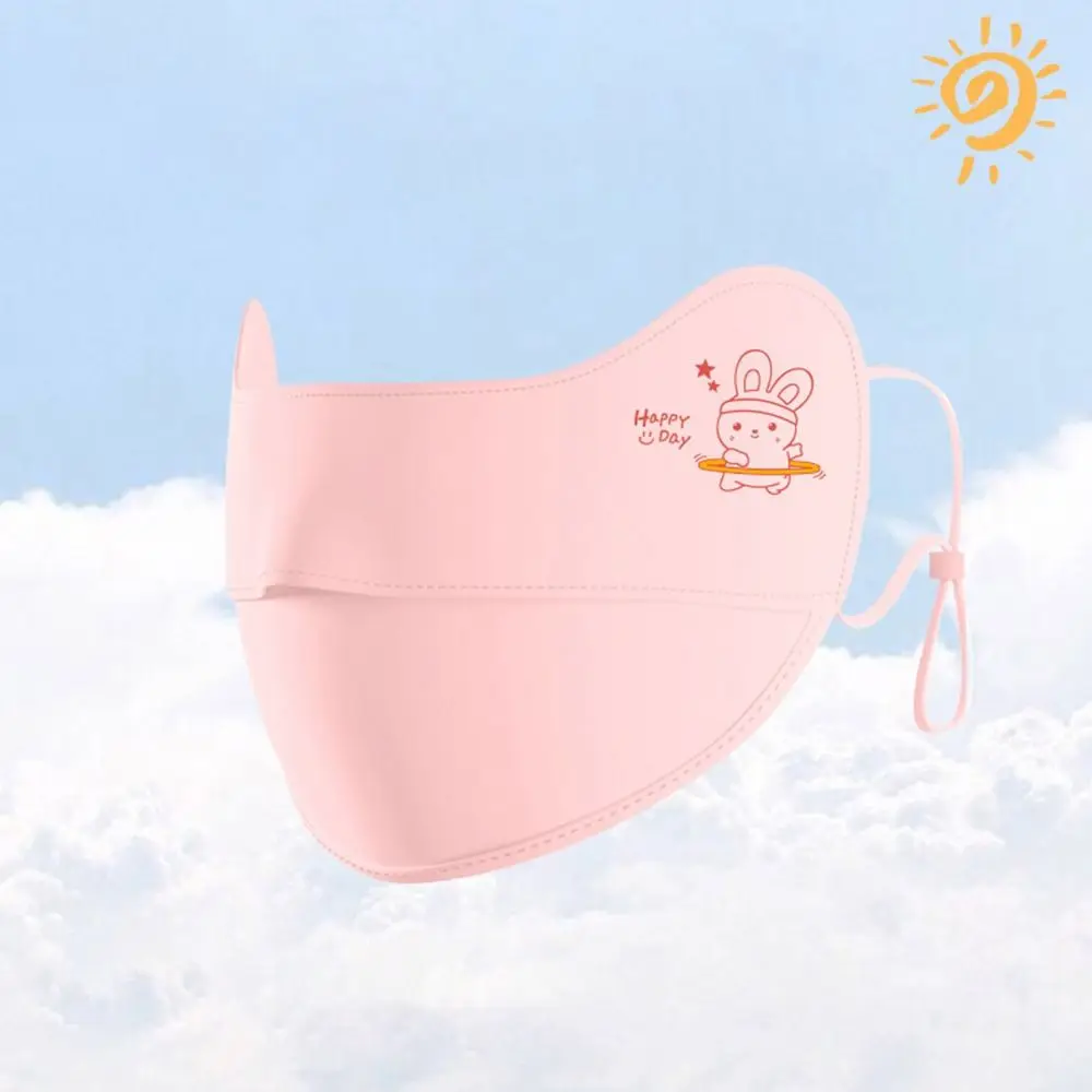 1Pcs Sun Protection Children Face Mask Anti-UV Ice Silk Kids Face Shield Cartoon Pattern Driving Summer Sunscreen Mask