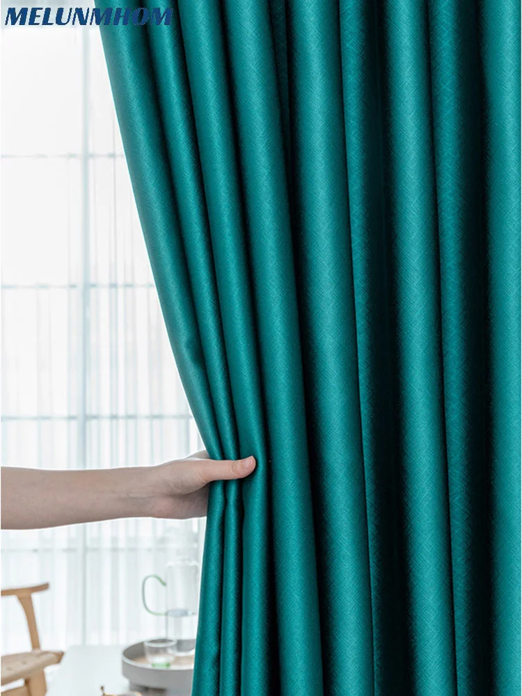 High Level Luxury Solid Blue/ Pink Blackout Curtains for Living Room Bedroom Villa High-precision Jacquard Window Drapes