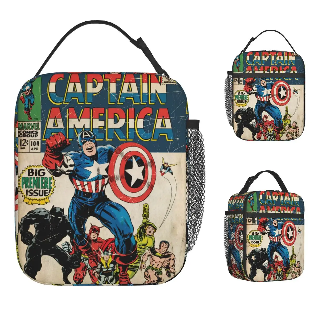 

Изолированная сумка-холодильник Captain America с комиксами для обеда Контейнер для обеда Герметичная сумка-тоут Ланч-бокс Сумки для хранения еды Школьный пикник