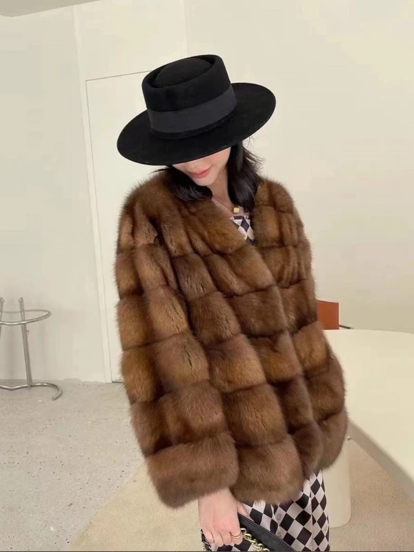 2025年新作 レディース Vネック 暖かい人工ミンクファーコート インテイテッドレザーファー スキンジャケット 韓国風 ロングスリーブ