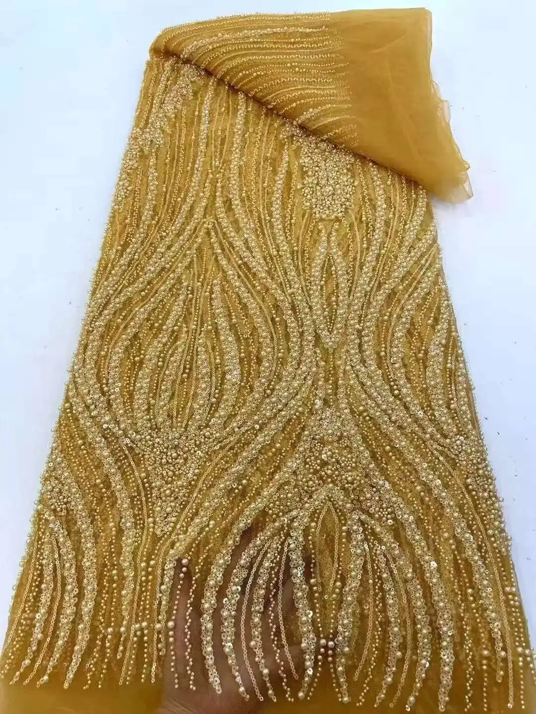 

Peack French Beaded Lace Bride Fabric 5 Yards 2025 High Quality African Sequin Lace Fabric Nigeria Mesh Wedding Dress for Women