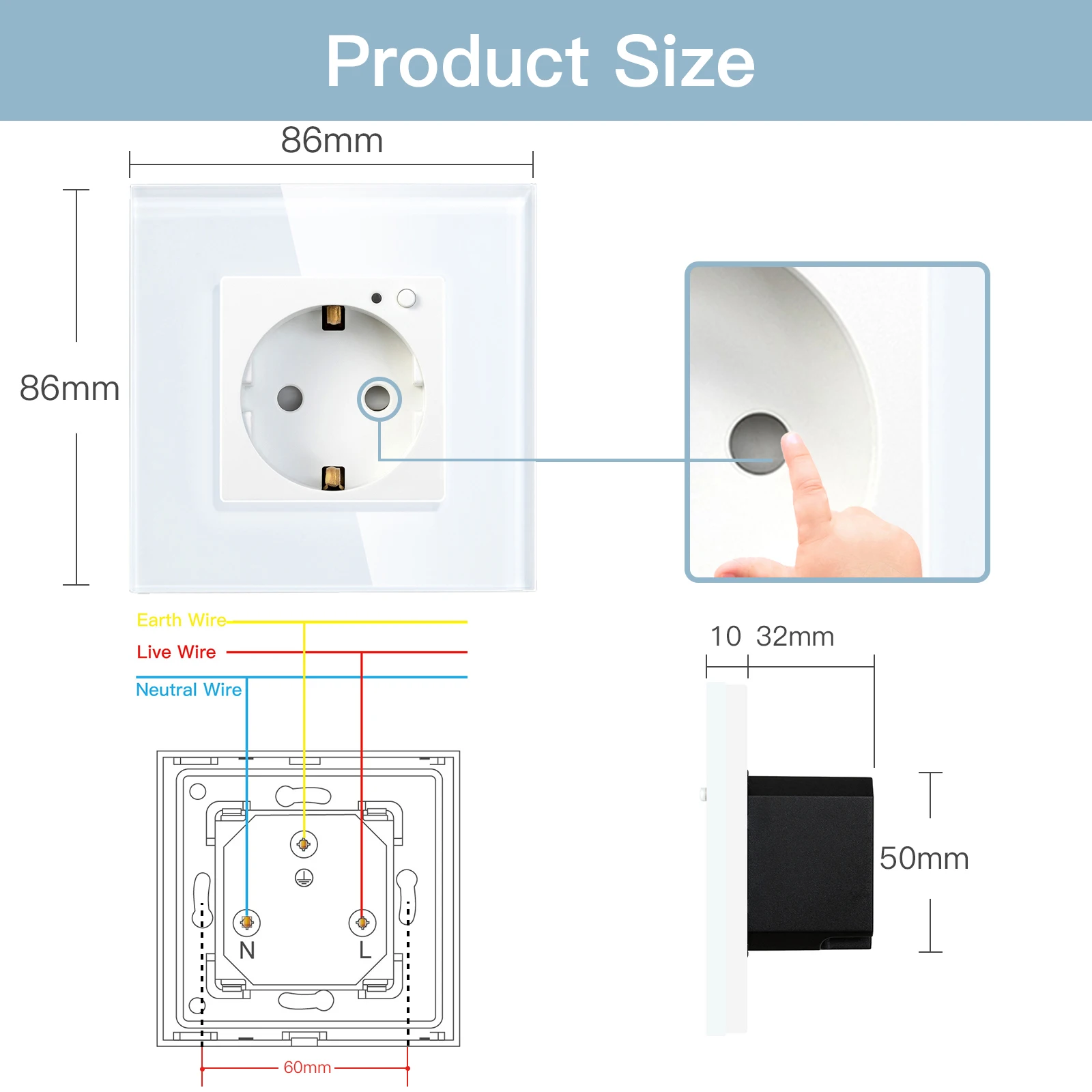 BSEED Single Wifi Wall Socket Work With Tuya Alexa Smart Life White Black Grey Color 86*86mm Timer Function For Smart Home