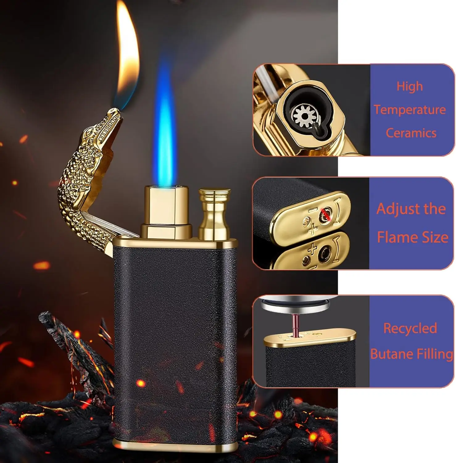 

Creative Straight Flame Dual Flame Lighter for Outdoor Camping and Picnicking EDC Windproof Men's Cigarette Lighting Accessories