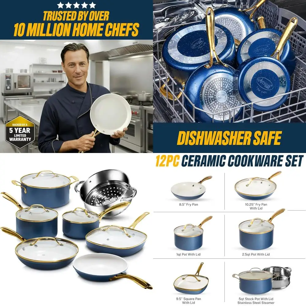 

12 Pc Ceic Cookware Set Nonstick, Ceic Pots and Pans Set Non Stick with Steamer or Cooking, Non Toxic POA POS ree, Premium Stay