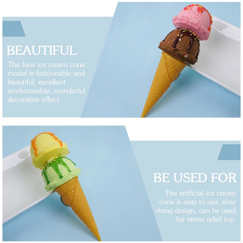 3 Pcs Ice Cream Model Slow Rising Realistic Artificial Cone Simulation Display Toy Photography Prop Decorative