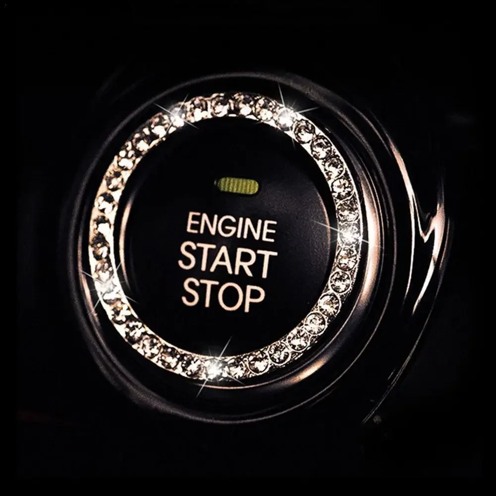 Car Start Stop Switch Button Cover Crystal Rhinestone Ring Diamond Sticker Decoration Circle Cover Decal Accessories Interior