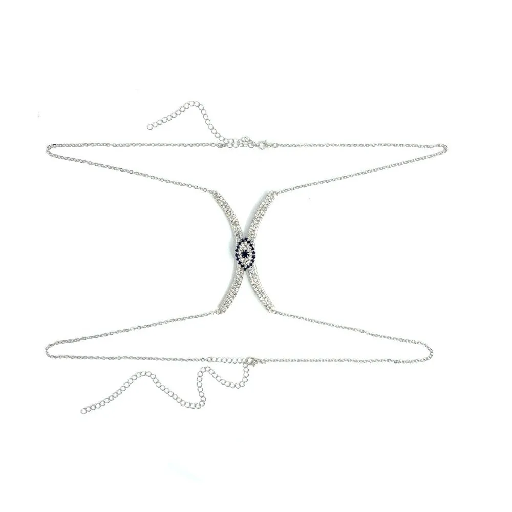 الفاخرة شيطان العين الصدر دعم الجسم سلسلة الأحمر كريستال مجوهرات الصدرية الصدر سلسلة حجر الراين الثدي سلسلة الفتيات #3