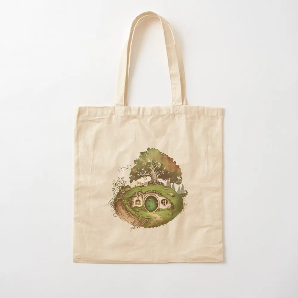 

Halfling Home - Round Doors - Black - Watercolor Art - Fantasy Tote Bag