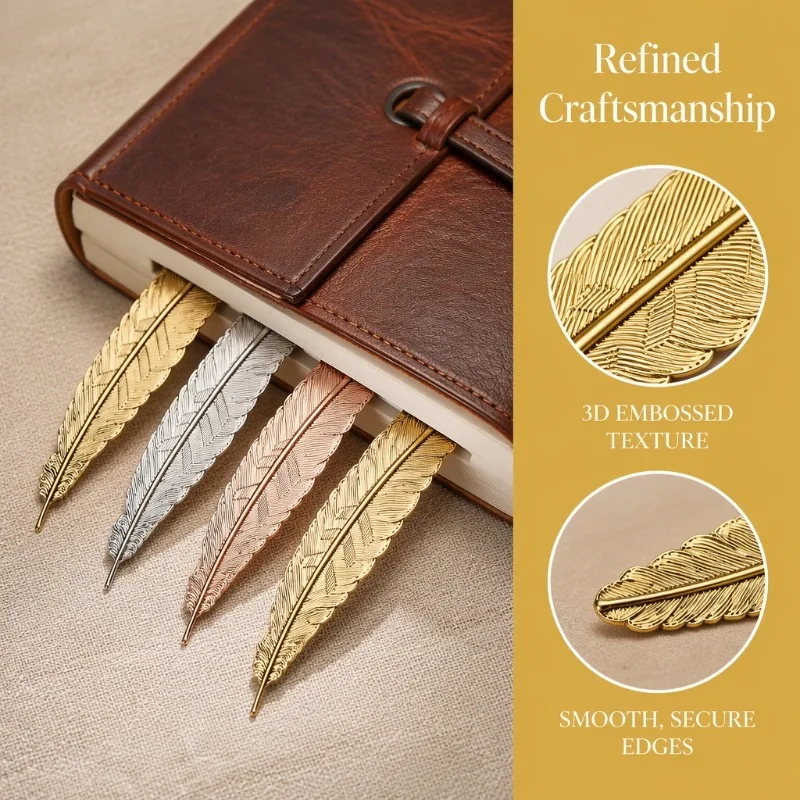 27pcs Vintage Feather Metal Bookmarks for Adults and Kids, Simple Elegant and Thin 9 Colors