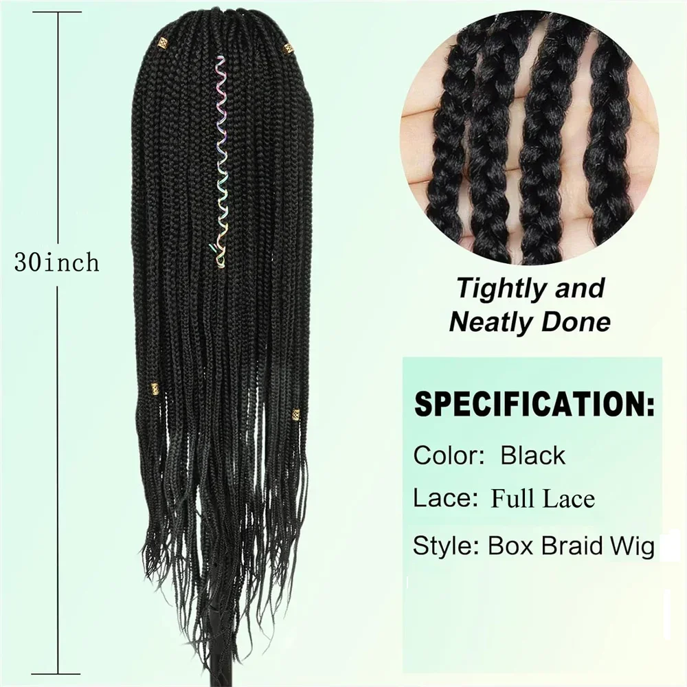 30 Inch Full Lace Afro Dreadlocks Wig Synthetic Crochet Hair Box Braided Wigs For Women 3x Twist Braided Wig Baby Hair Wig Daily