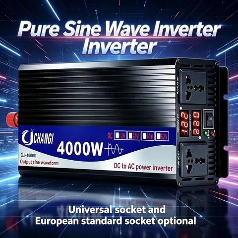 Pure Sine Wave Inverter 3000W 4000W 5000W DC 12V and 24V to AC 220V 50Hz Universal and European Socket Charger Adapte Power Sup
