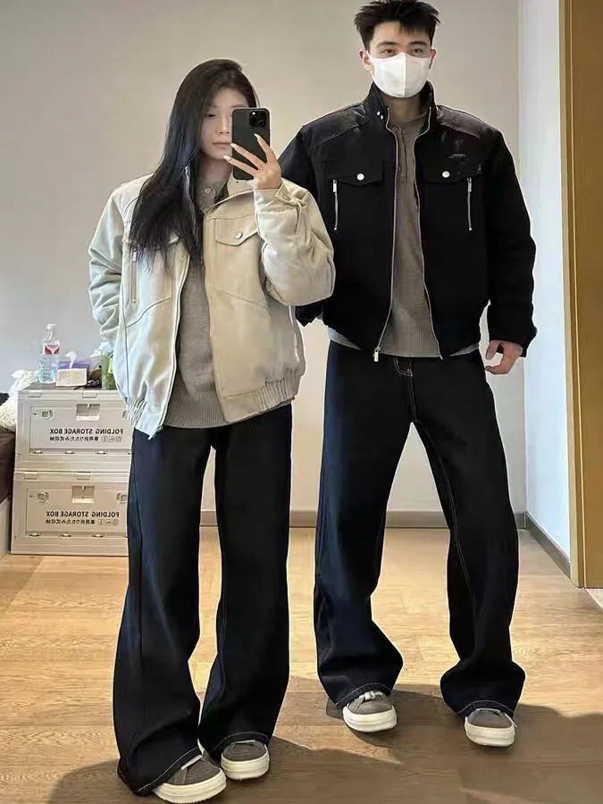 

Retro American PU Leather Jaet Men's Spring Autumn High Sensation Cool Versatile Stand Collar Zipper Couple Workwear Jaet