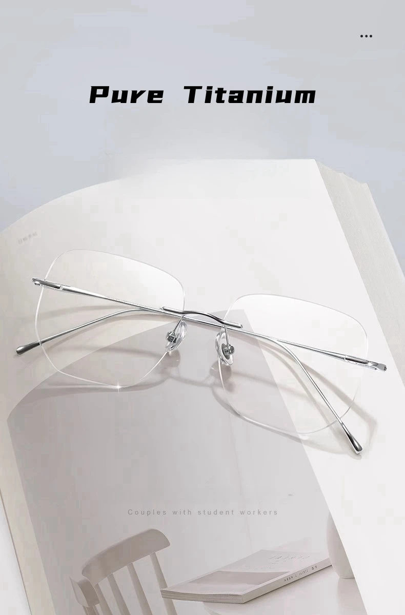 YIMARUILI Mode Temperament Reinem Titan Randlose Brille Frauen Retro Trend Optische Brillen Rahmen Männer 8925-F – Detail 1