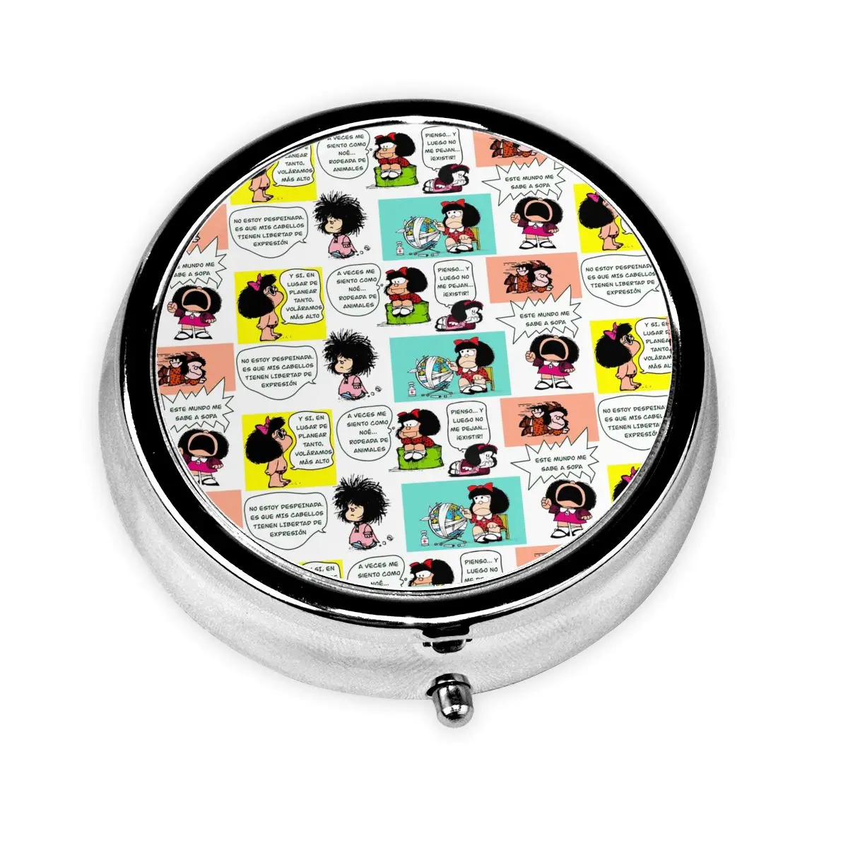 

Personalized Manga Quino Mafalda Round Pills Boxes Kawaii Cartoon 3-Compartment Mini Pill Container Medicine Box Dispenser