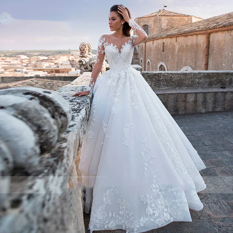 Flavinke Abiti da sposa eleganti personalizzati Donne Applicazioni di perline Lace Up Sexy scollo a V Abito da sposa principessa Abiti da sposa