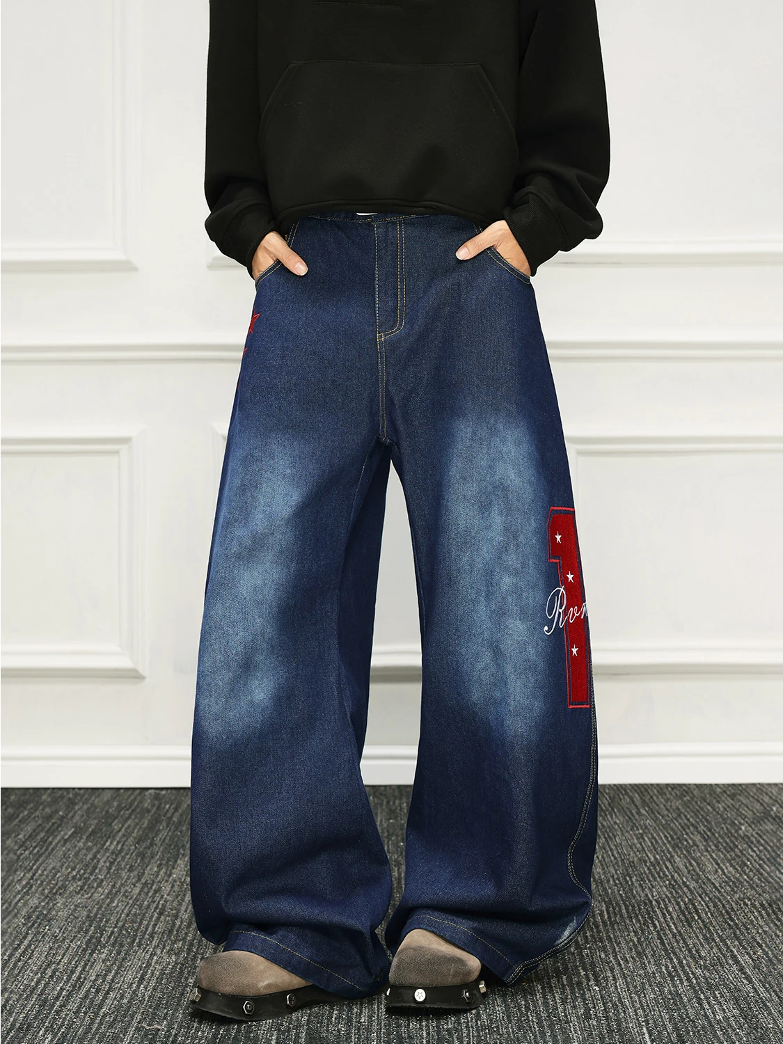 

Ретро-джинсы с широкими штанинами в американском стиле, средней посадки, прямые брюки для мужчин и женщин, повседневная носка, универсальные для всех сезонов