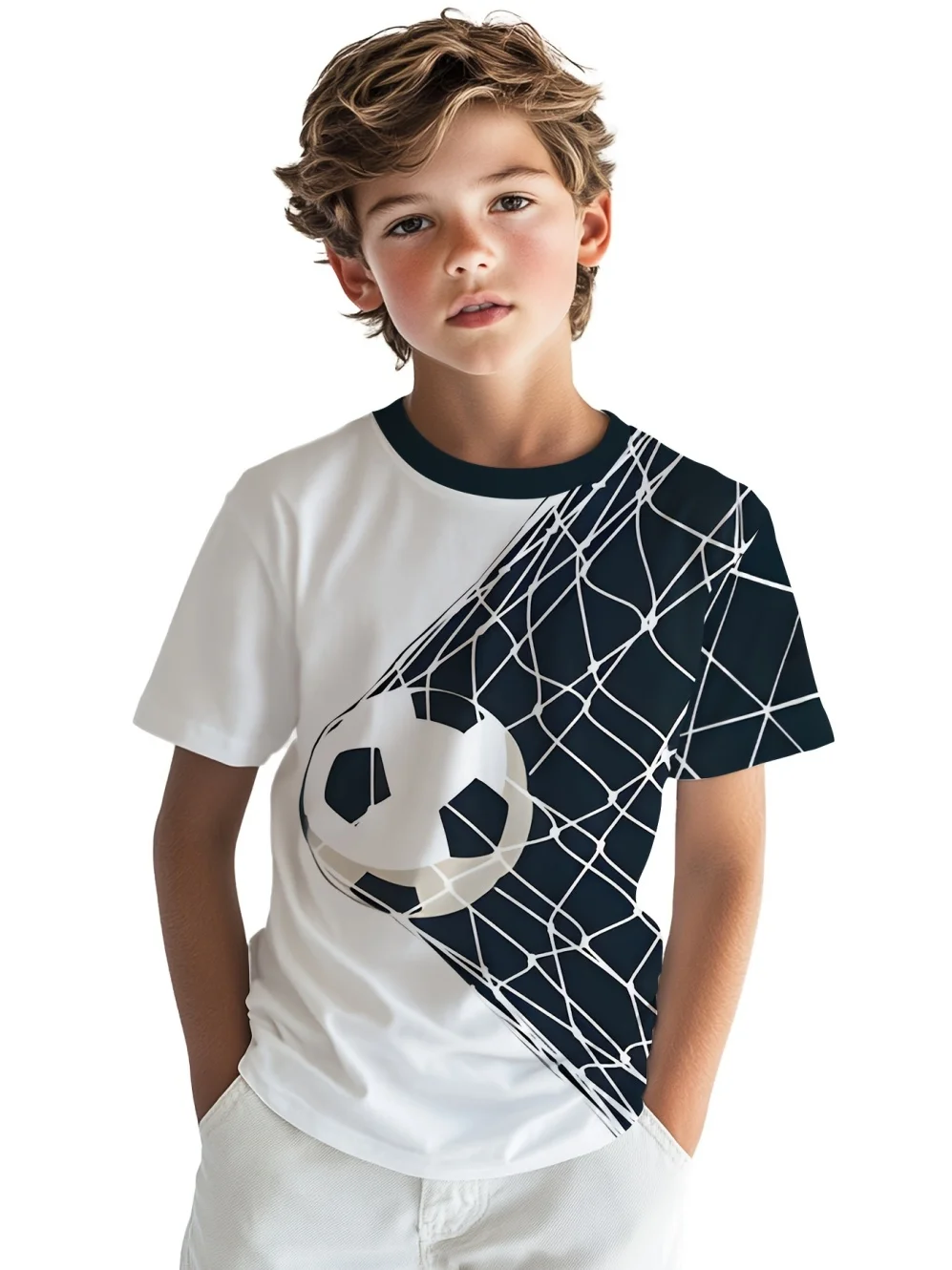 Children's Clothing Boy Fashion Versatile Football Pattern Print T-Shirt for Boys Summer Casual Street Short Sleeve Boys Clothes