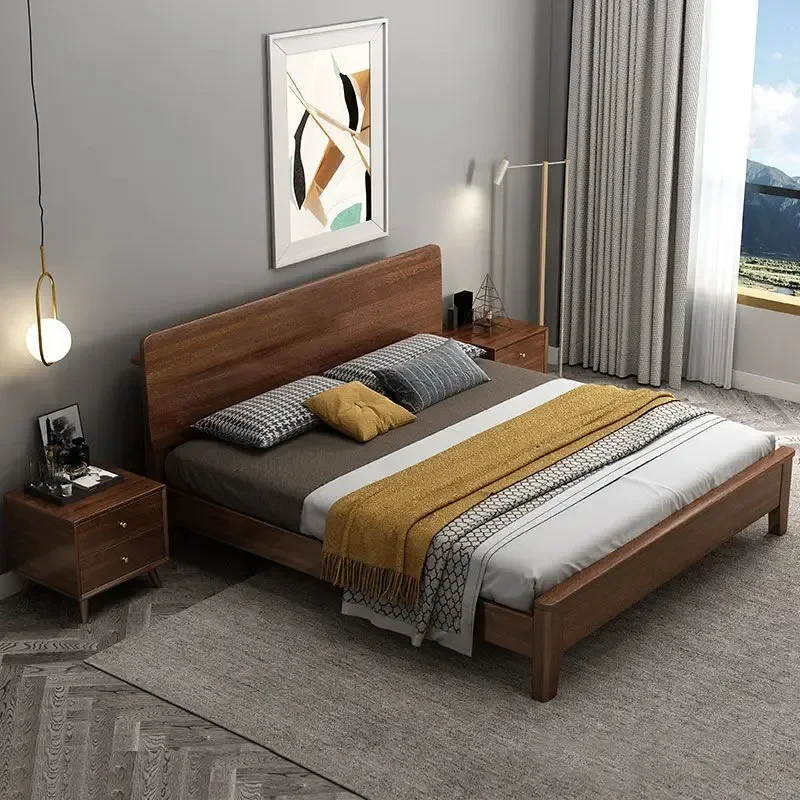 Nordic walnut, solid wood bed 1.35 modern minimalist 1.8 high box storage