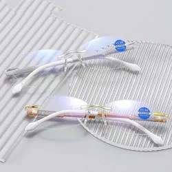 Fashion Frameless Anti Blue Light Reading Glasses Ultralight Eye Protection Women Men Eyewear Comfortable Presbyopia Glases+1-+4