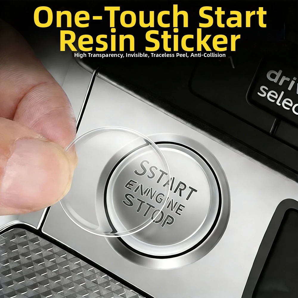 Crystal Transparent Ignition Switch Sticker HD Light-Transmitting Protective Film Start Stop Button Protector Scratch Resistant